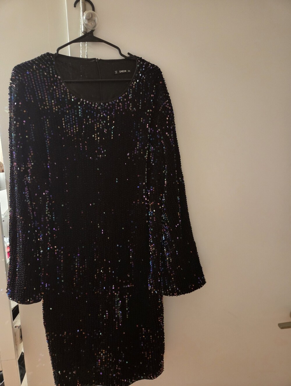 SHEIN Black Sequin V-Neck Top - Iridescent Accents